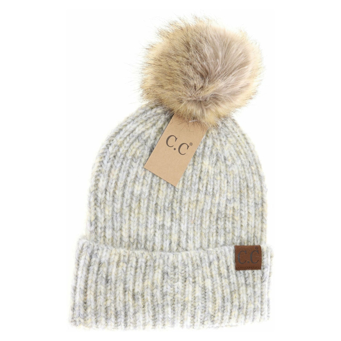 Soft Ribbed Fur Pom C.C Beanie: Lemonade Multi