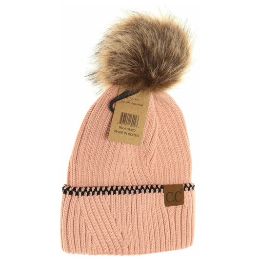 Ribbed Knit Beanie with Accented Cuff: Indie Pink