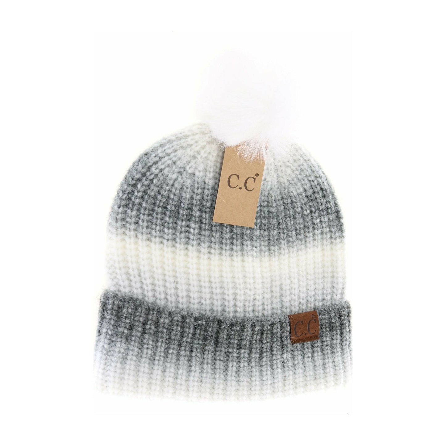 Multicolored Ombre Fur Pom C.C Beanie: Black Multi