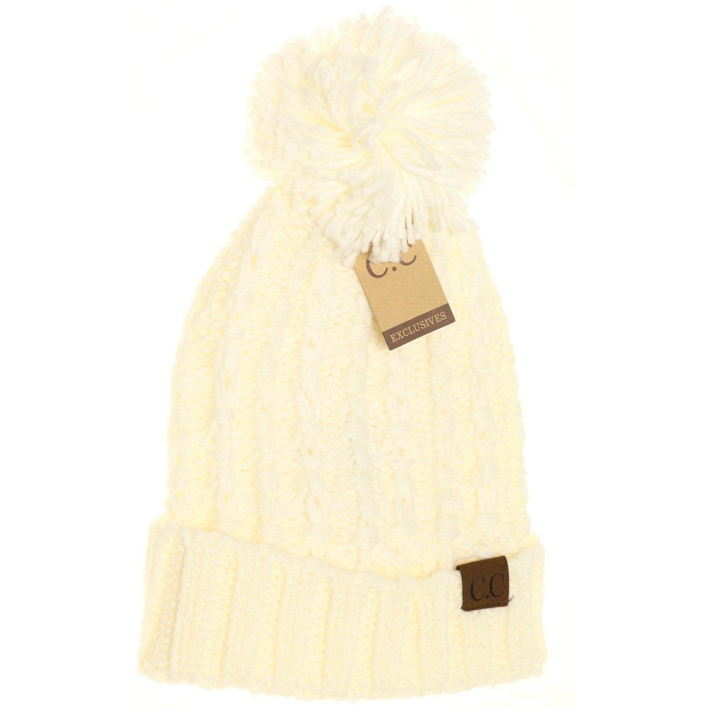 Slipstitch Pom Beanie Ivory