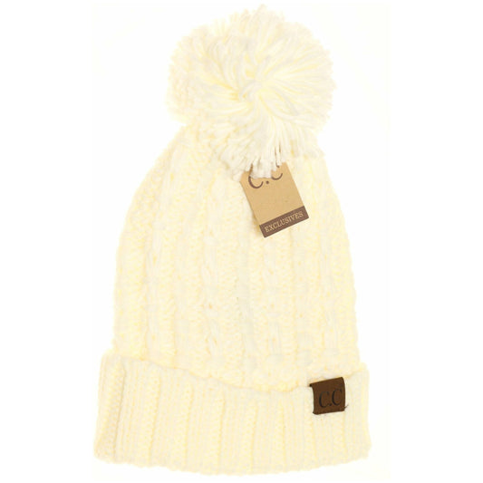 Slipstitch Pom Beanie Ivory