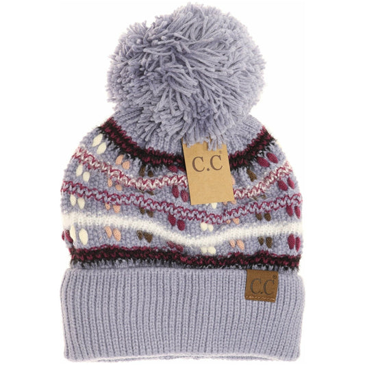 Vintage Knit Yarn Pom Beanie Denim