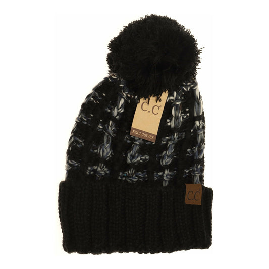Ombre Double Slipstitch Pom Beanie Black