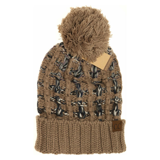 Ombre Double Slipstitch Pom Beanie Taupe