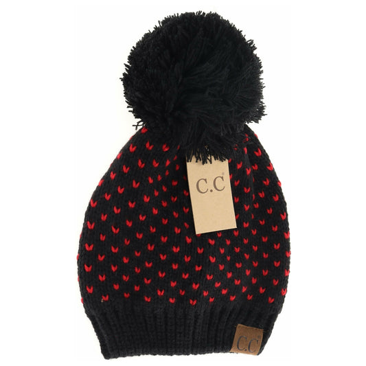 Heart Knit Pom Beanie