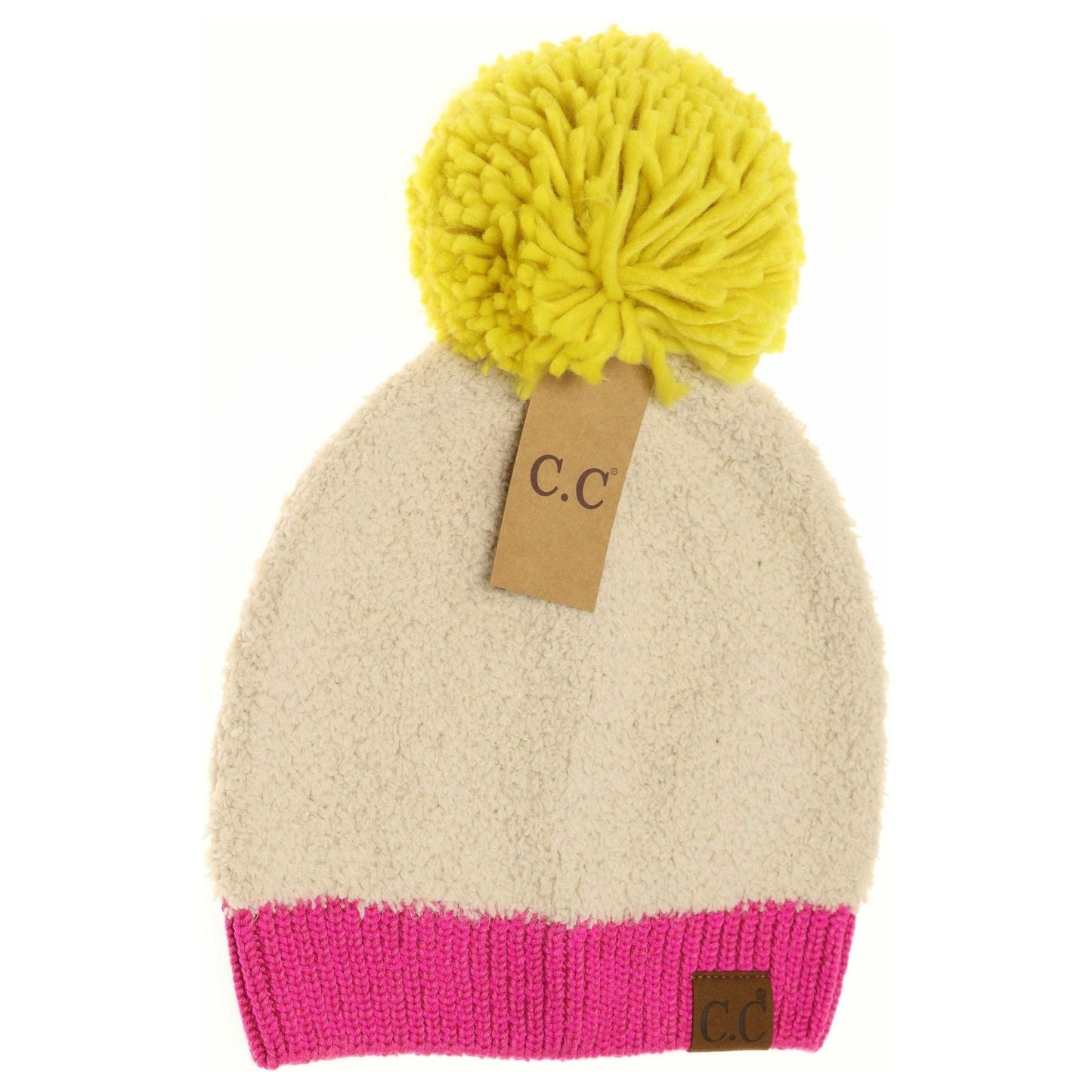 Color Block Knitted Sherpa Pom Beanie
