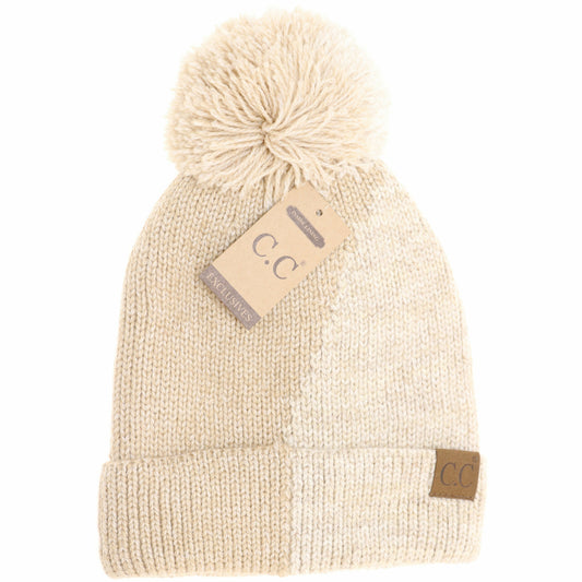 Two Tone Knit CC Beanie Taupe/Beige