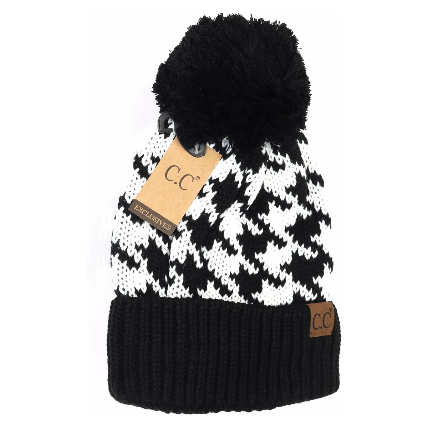 Houndstooth Pom Beanie