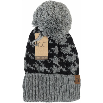 Houndstooth Pom Beanie
