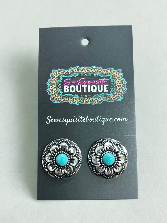 Turquoise Concho Daisy Studs
