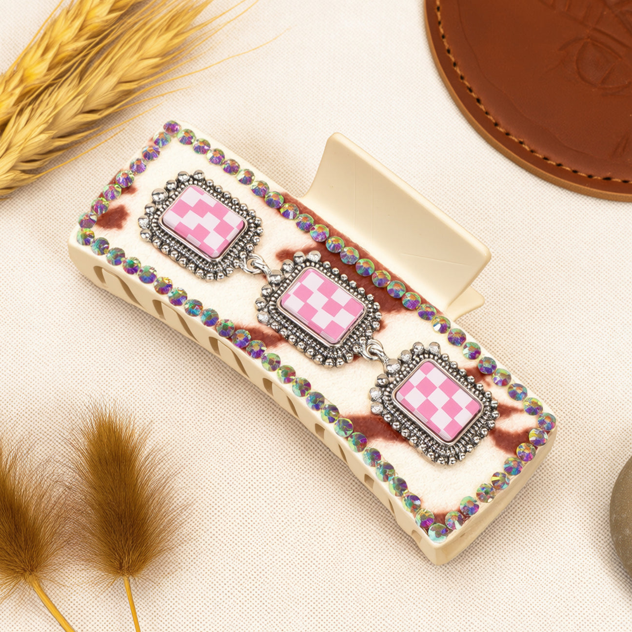 Rodeo Check Rhinestone Clip