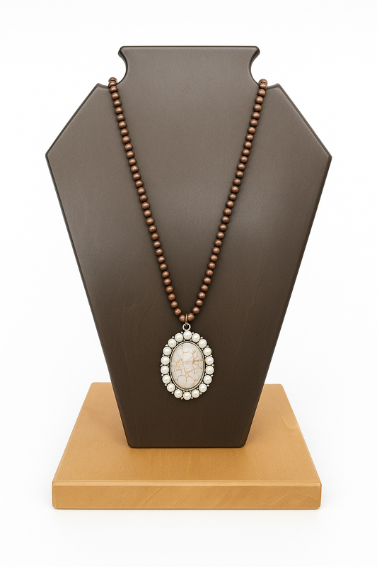 Cream Oval Stone Pendant Necklace