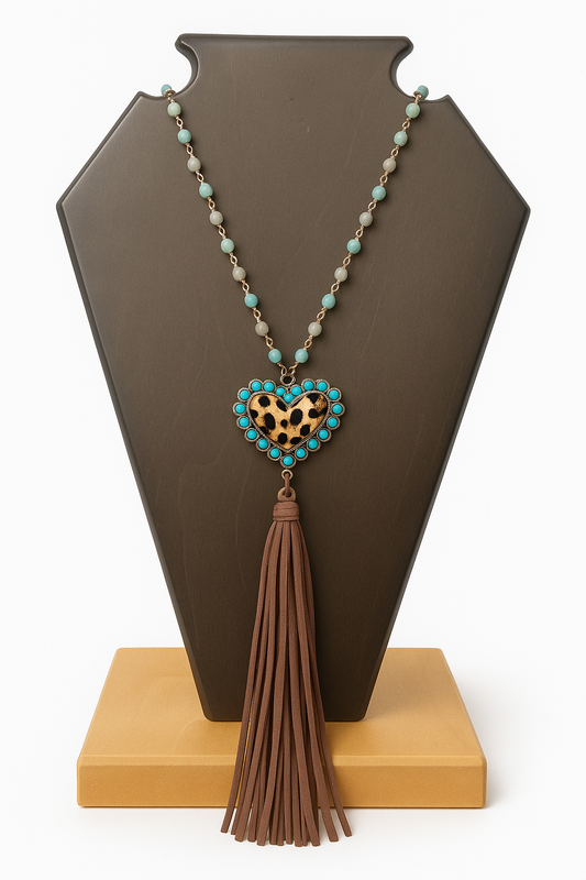 Turquoise Leopard Heart Beaded Necklace