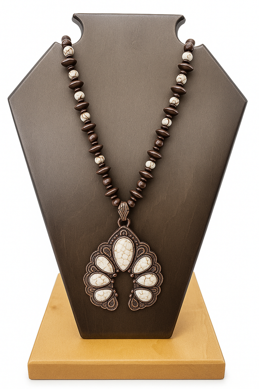 Rustic Cream Stone Concho Necklace