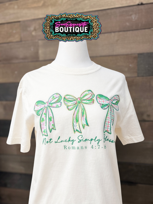 Not Lucky Simply Blessed Bow Graphic Tee