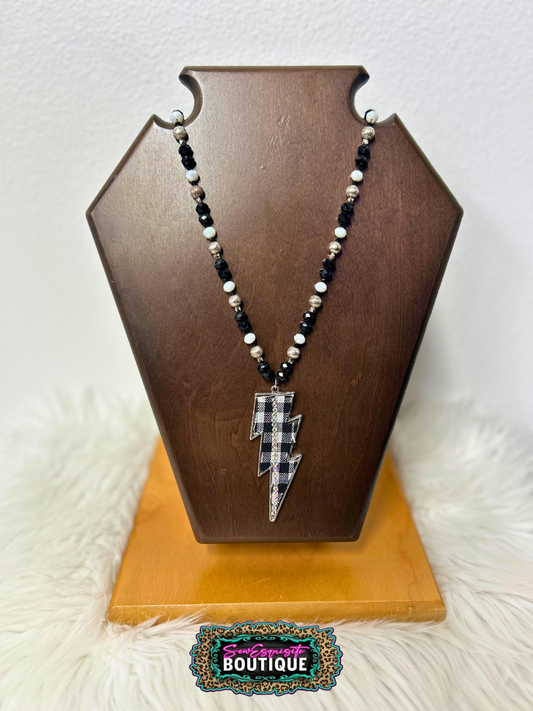 Buffalo Plaid Lightning Bolt Necklace