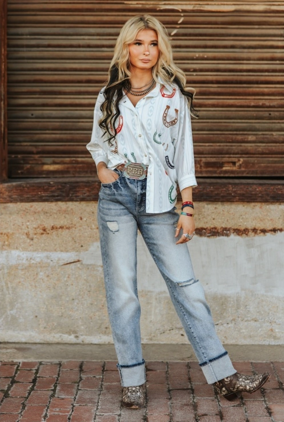 L & B Vintage Stone Wash High Rise Distressed Cuffed Boyfriend Jeans