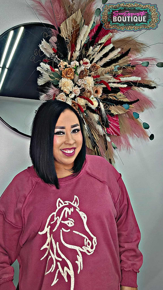 Horse Graphic Dropped Shoulder Sweatshirt Raspberry