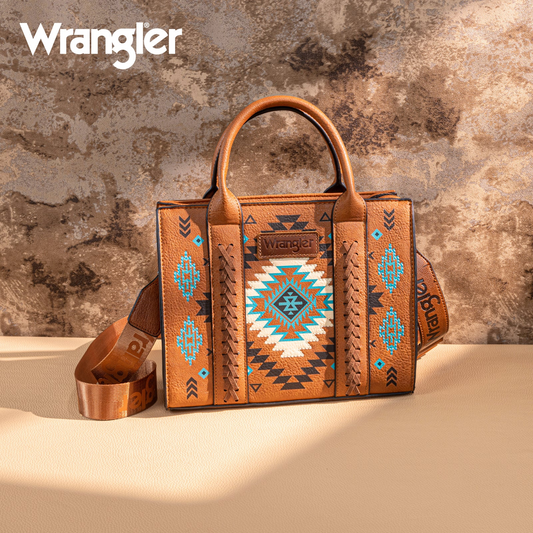 Wrangler Aztec Pattern Print Tote/Crossbody - BROWN