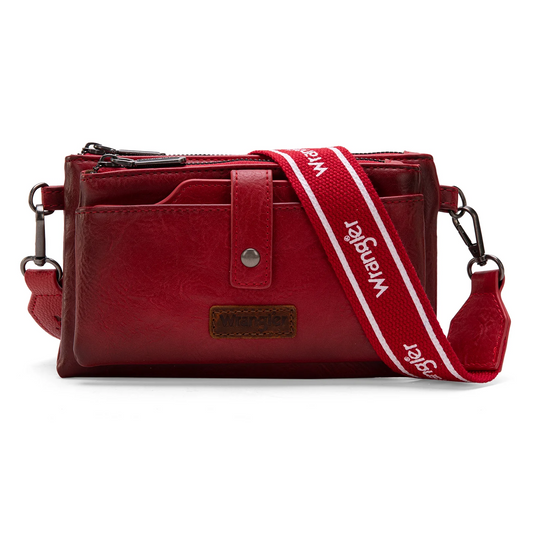 Wrangler Dual Zipper Compartment Crossbody Bag - RED