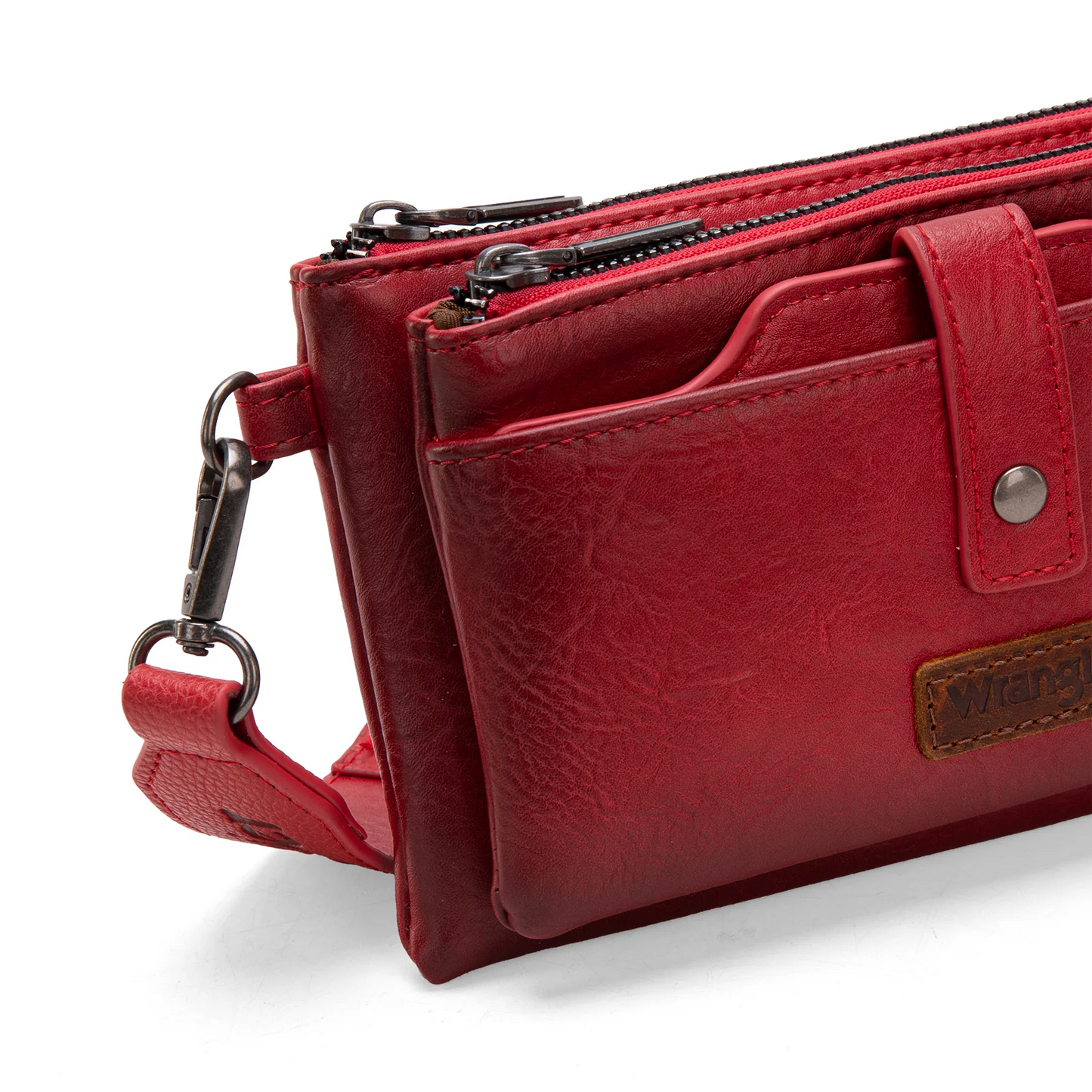 Wrangler Dual Zipper Compartment Crossbody Bag - RED