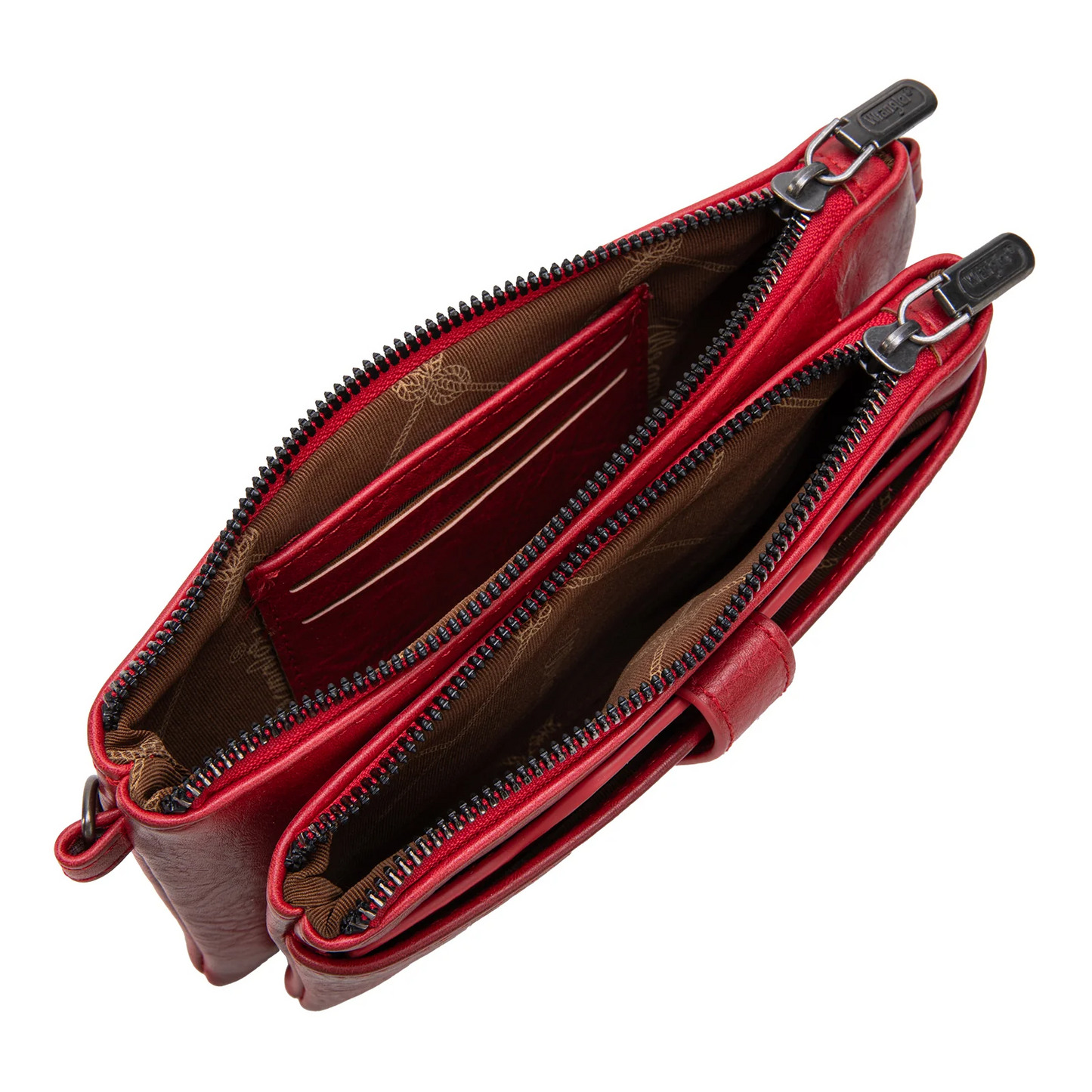 Wrangler Dual Zipper Compartment Crossbody Bag - RED