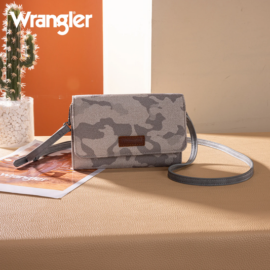 Wrangler Camo Print Canvas Clutch/Crossbody - GREY