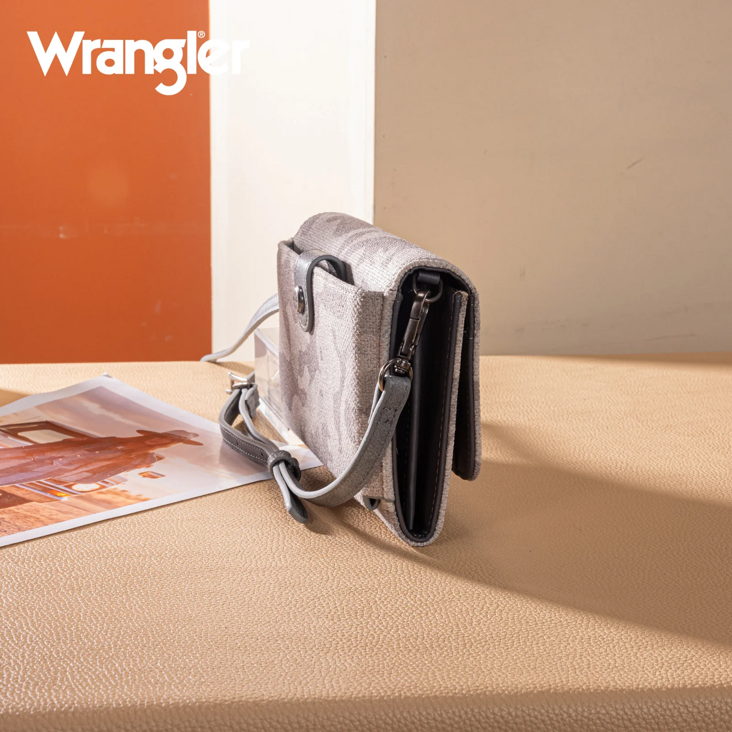 Wrangler Camo Print Canvas Clutch/Crossbody - GREY