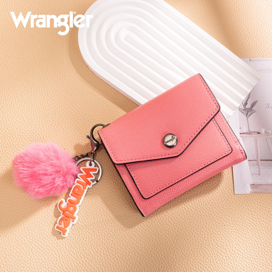 Wrangler Tri-Fold Wallet with Keyring Pom Pom - PEACH