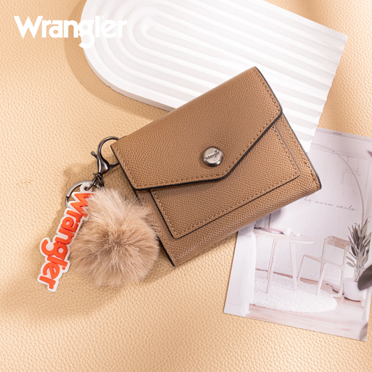 Wrangler Tri-Fold Wallet with Keyring Pom Pom - DARK KHAKI