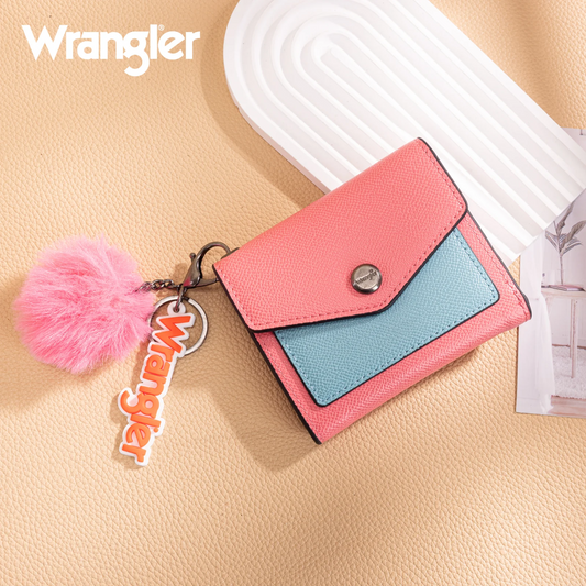 Wrangler Tri-Fold Wallet with Keyring Pom Pom - PINK/BLUE