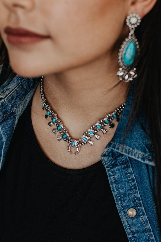 Moon Child Silver with turquoise stones necklace