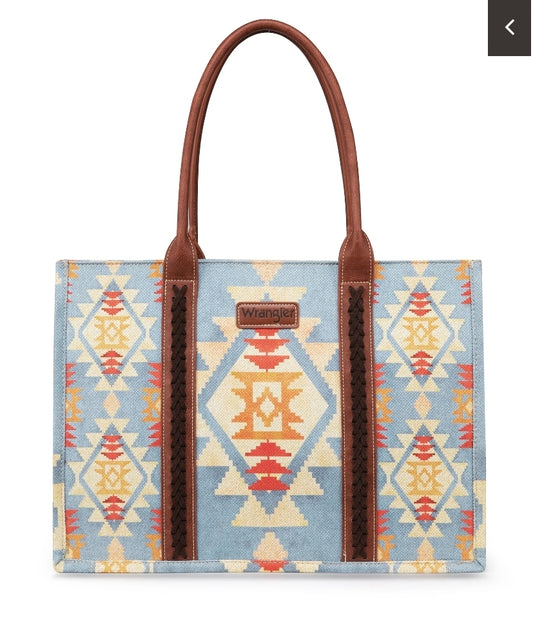 Wrangler Southwestern Pattern Dual Sided Print Canvas Wide Tote