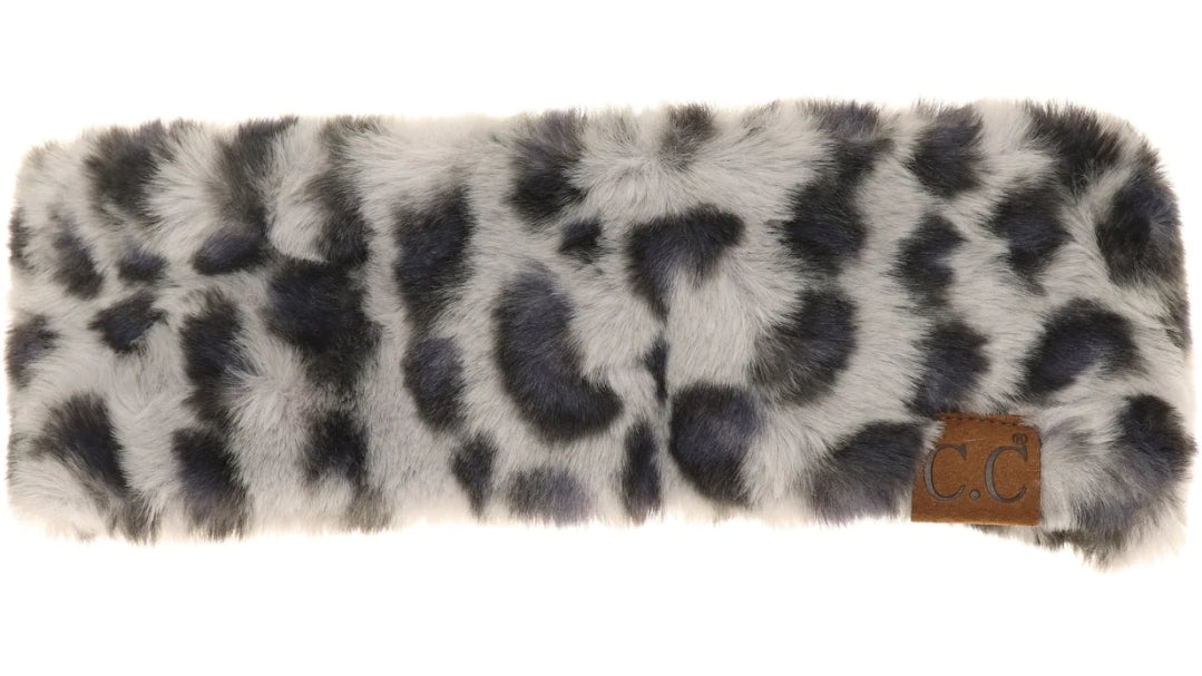 Leopard Faux Fur Headwrap Grey