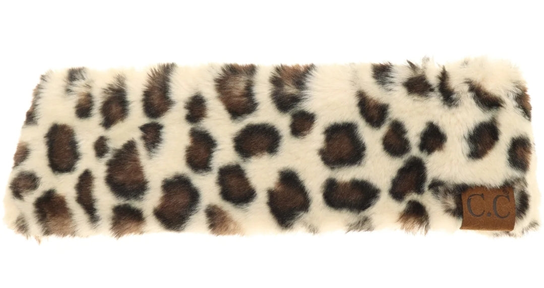 Leopard Faux Fur Headwrap Beige
