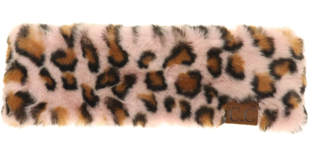Leopard Faux Fur Headwrap Rose