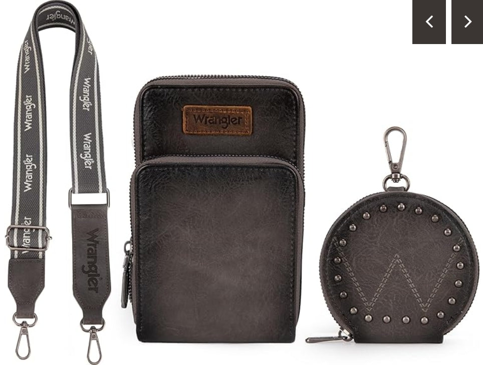 Wrangler Crossbody Cell Phone Purse with Coin Pouch - Grey