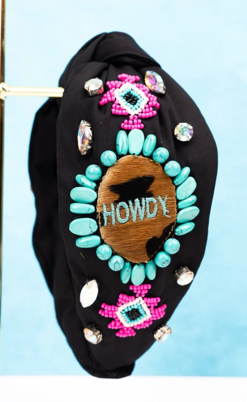 VIOLA TURQUOISE HOWDY BLACK KNOTTED HEADBAND