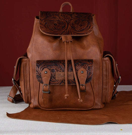 Wrangler Vintage Floral Tooled Backpack - Brown