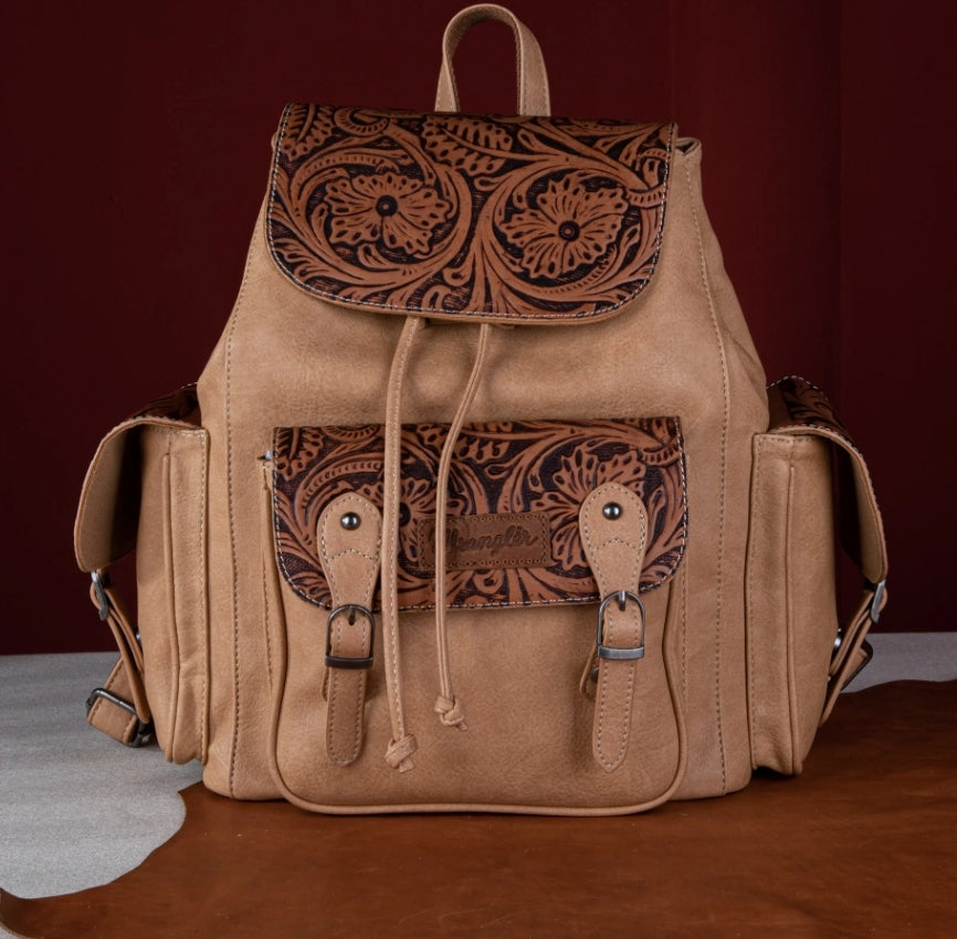 Wrangler Vintage Floral Tooled Backpack - Light Brown