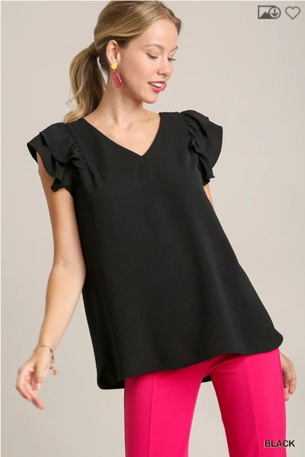 Black Flutter Sleeve Blouse Regular