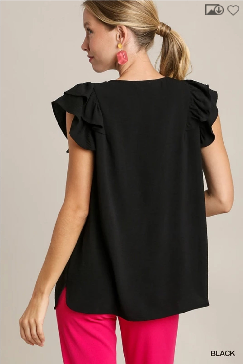 Black Flutter Sleeve Blouse Regular