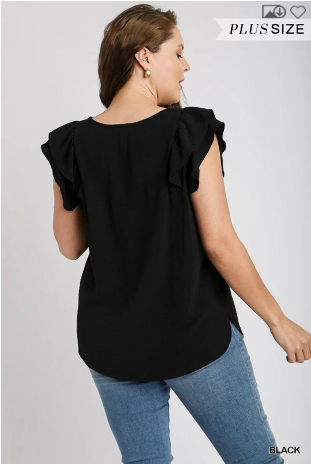 Black Flutter Sleeve Blouse Plus