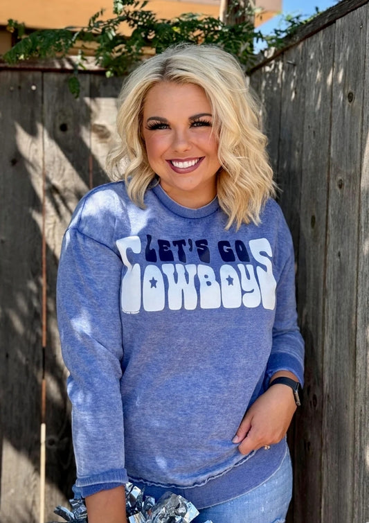 Let's Go Cowboys in Glitter on Blue Poncho Sweatshirt