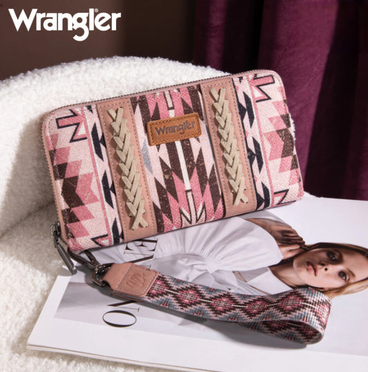 Wrangler Southwestern Art Print Wallet - DARK PINK