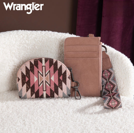 Wrangler Southwestern Art Print Dual Pouch Wristlet -Dark Pink