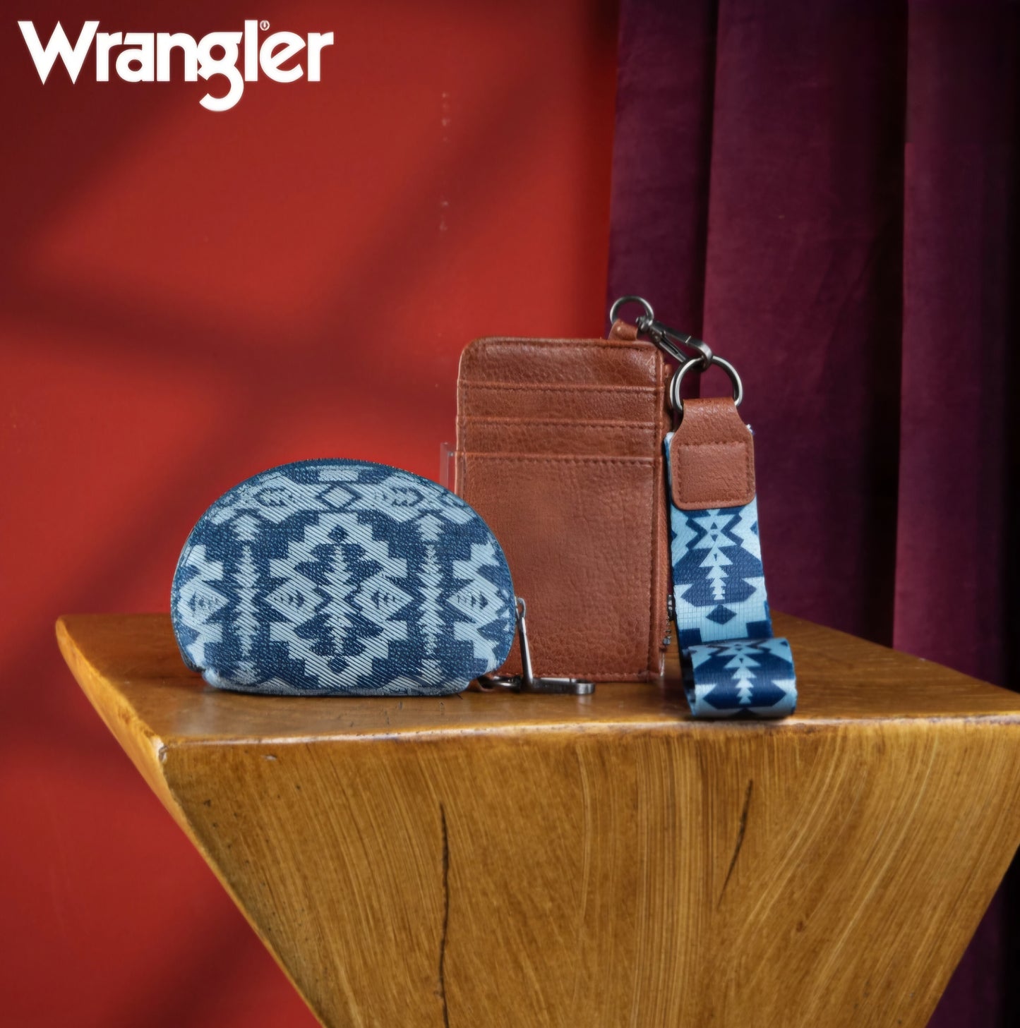 Wrangler Southwestern Art Print Dual Pouch Wristlet -Jean