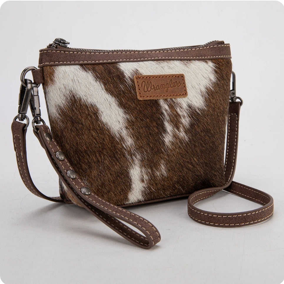 Wrangler Genuine Hair-On Cowhide Crossbody - Coffee