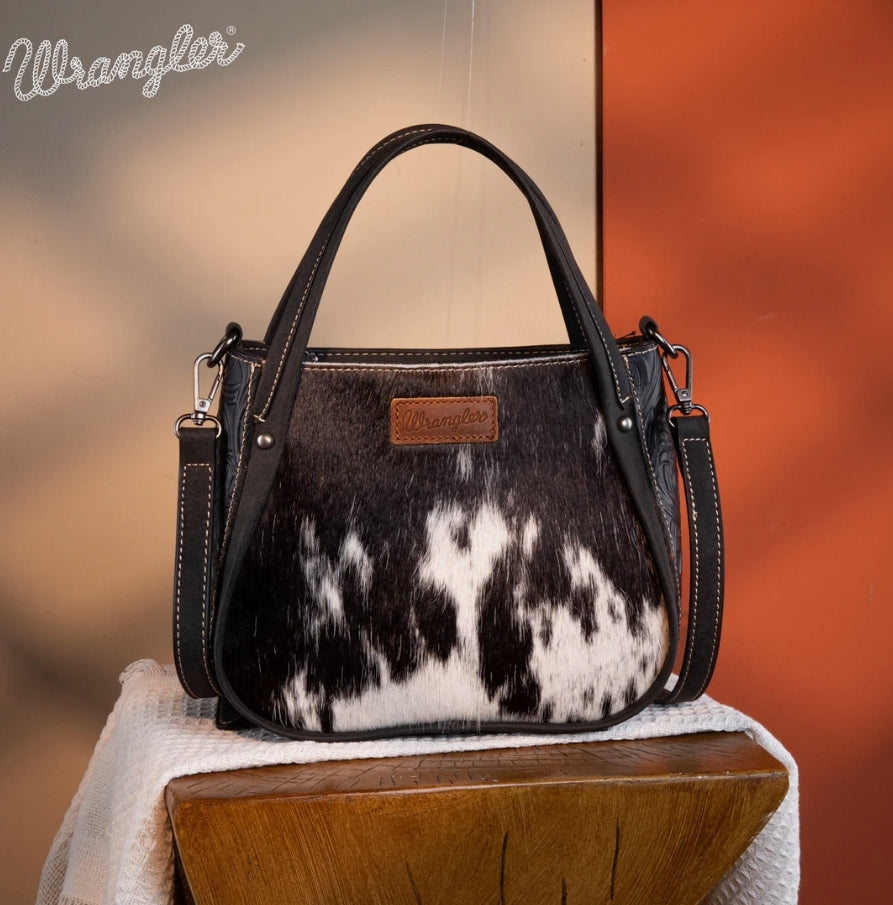 Wrangler Genuine Hair-On Cowhide Tote/Crossbody -Black