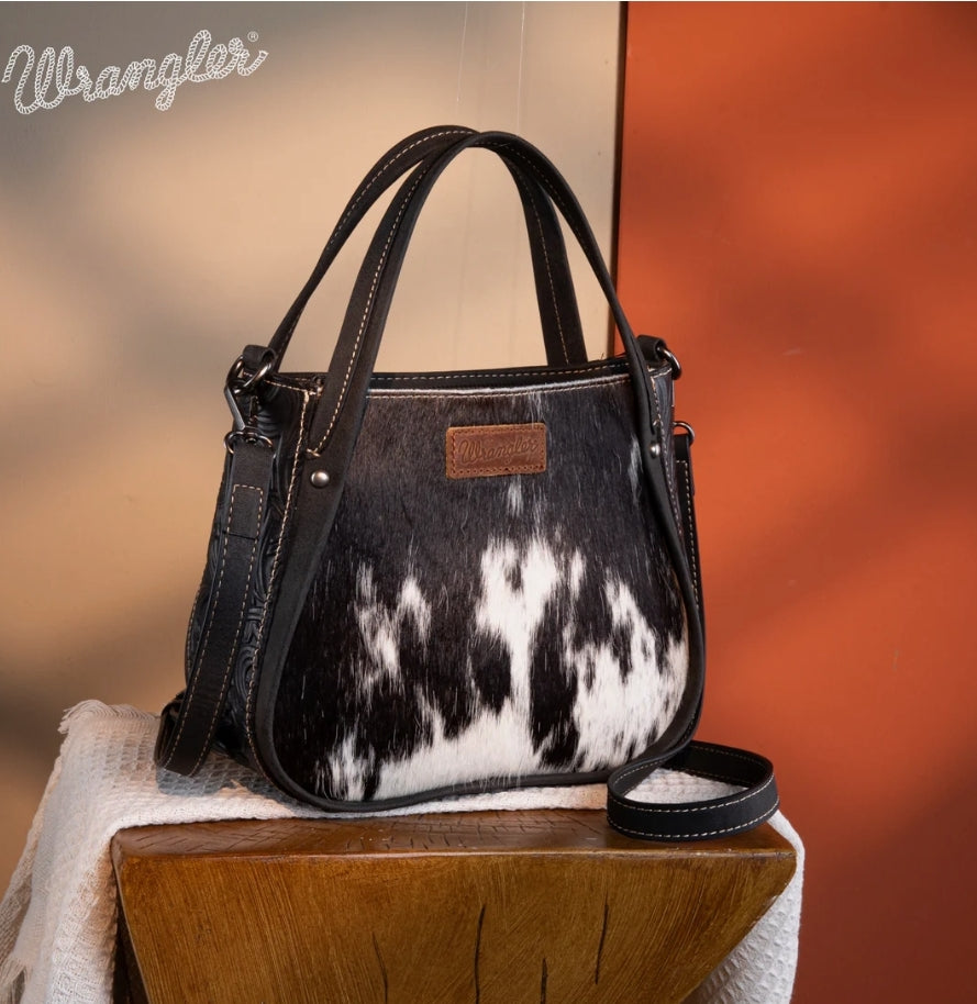 Wrangler Genuine Hair-On Cowhide Tote/Crossbody -Black